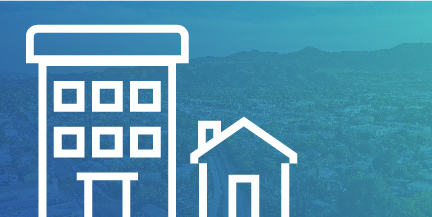 Graphic of apartment buildings with City of Burbank skyline in background for the Renters Relocation Program.